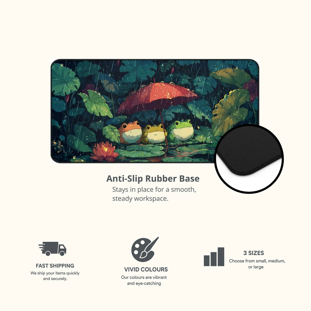 Frogs in the Rain Desk Mat